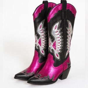 Glam Azalea Wang Akira Metallic Pink & Silver Thunderbird Western Boot 7